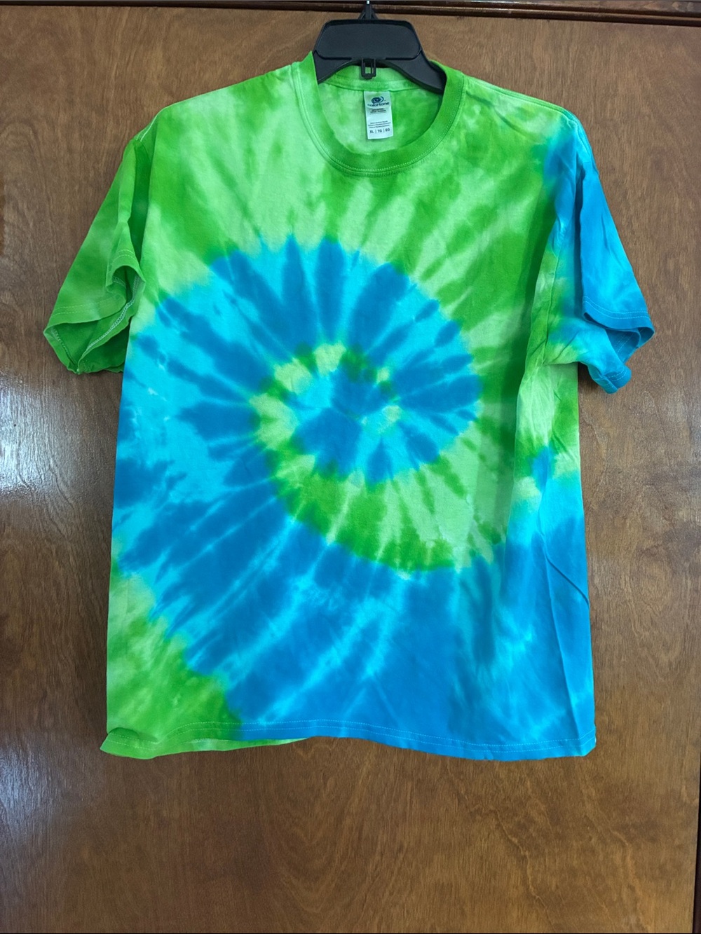 Colortone Unisex Adult Green & Blue Spiral Tie-Dye Short Sleeve Tee Size XL